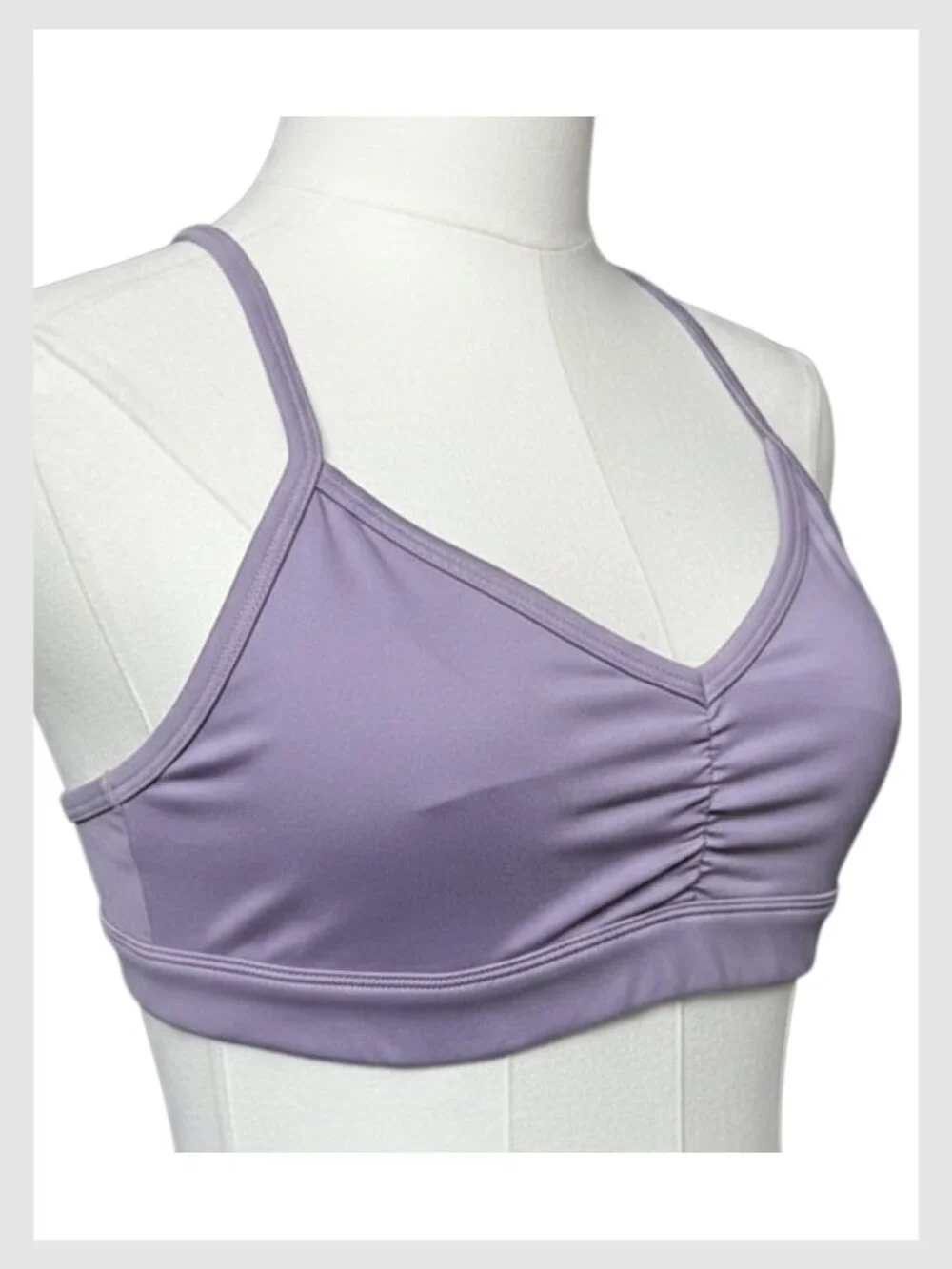 Alo Yoga Sunny Strappy Bra Lavender Purple Strappy Back Ruched Front M
